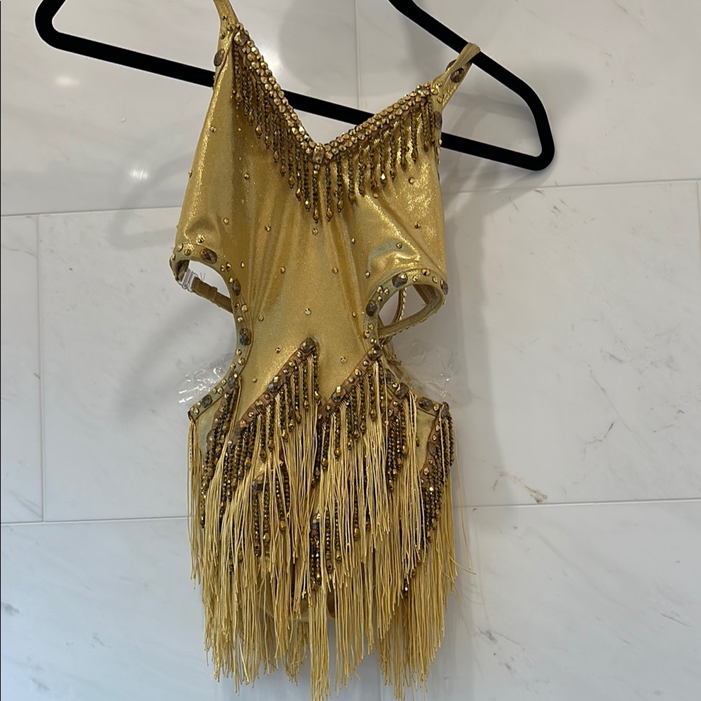 Stunning Gold Fringe Competitive Dance or Figure skating dress